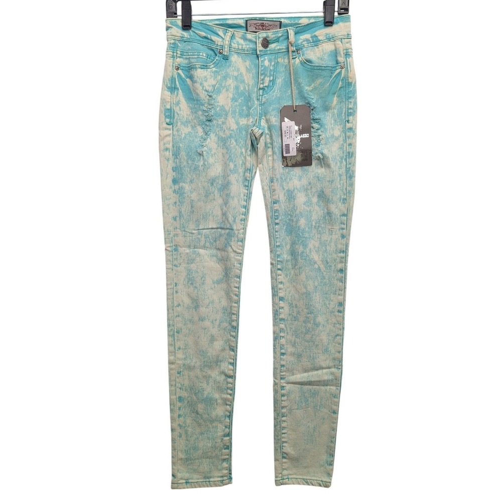 NWT Iris Jeans Skinny Pants Women 3 Mint Green Acid Wash Destructed Distressed